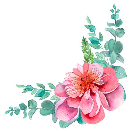 Pink Floral Clipart set Watercolor Wildflowers frame wreath arrangement bouquet flowers Clip art Wedding invitation Greeting card Scrapbook
