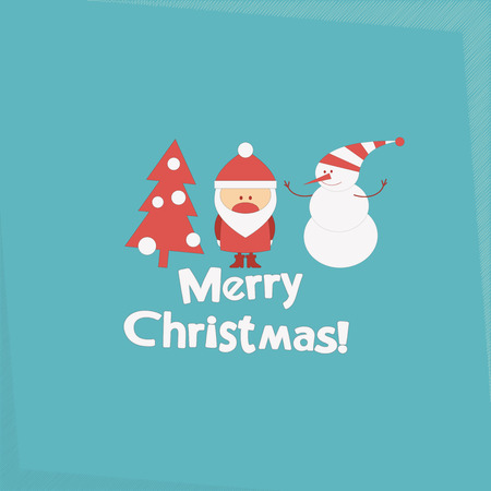 Merry christmas and new years card with santa claus, christmas tree and snowman. vector illustration.