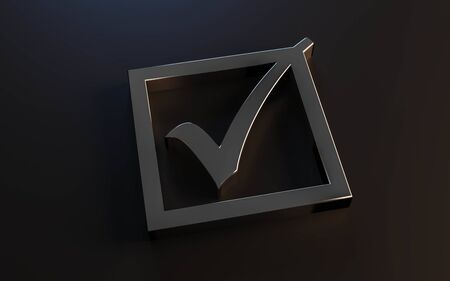 Check mark isolated on dark background with modern lighting 3d render illustration