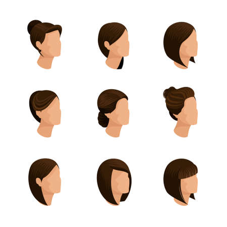 トレンディなアイソメ図 レディースのヘアスタイル 敷設 髪型 髪の色 スタイリッシュなモダンな若い女性実業家 質の高い仕事 ベクトル図 のイラスト素材 ベクタ Image