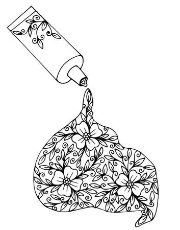 花と白い背景の葉ベクター絵の具のチューブ オープン チューブと花の塗り絵の黒い線のデザイン のイラスト素材 ベクタ Image 花と白い背景の葉ベクター絵の具のチューブ オープン チューブと花の塗り絵の黒い線のデザイン のイラスト素材 ベクタ Image