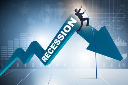 ビジネスコンセプトの危機をめぐるビジネスマンのポール ヴォールティング の写真素材 画像素材 Image