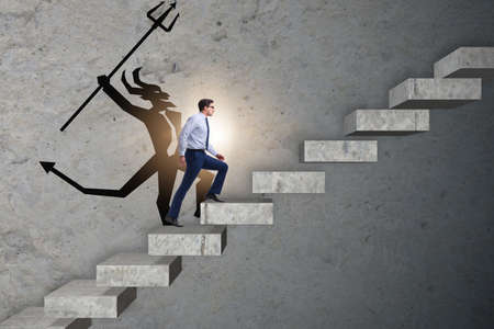 Businessman with alter ego climbing career ladder