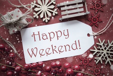Nostalgische Weihnachtsdekoration Wie Geschenk Oder Ein Geschenk Schlitten Karte Fur Jahreszeit Gruss Mit Rotem Papier Hintergrund Deutsch Text Schoenes Wochenende Bedeutet Happy Weekend Lizenzfreie Fotos Bilder Und Stock Fotografie Image