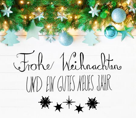 クリスマスの花輪 書道 Gutes ノイエスは幸せな新年を意味します の写真素材 画像素材 Image