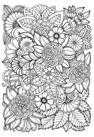 black and white flower pattern for coloring doodle floral drawing art therapy coloring page