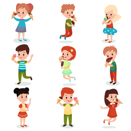 かわいい男の子がアイスクリーム漫画ベクトル イラストを描いて幸せな気持ちのイラスト素材 ベクタ Image 0797