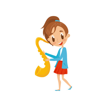 楽器を演奏する子供たち 才能のある小さなミュージシャンのキャラクター漫画のベクトルイラストは 白い背景に隔離されています のイラスト素材 ベクタ Image