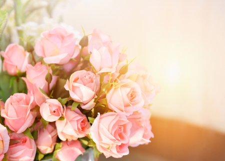 pink rose flower / soft color pink roses flower bouquet on table blur background - 113698132