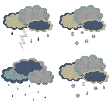 Bad weather conditions. set of felt illustrations, isolated over white