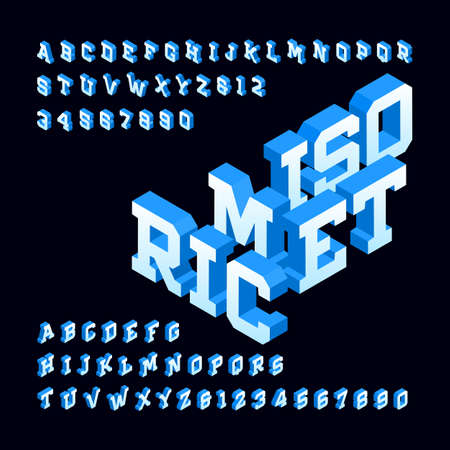 Isometric alphabet font. 3d effect letters and numbers. stock vector typeface for your design. Ilustrações vetoriais
