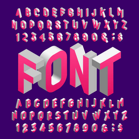 Isometric alphabet font. three-dimensional effect letters and numbers. stock vector typography for your design. Ilustrações vetoriais