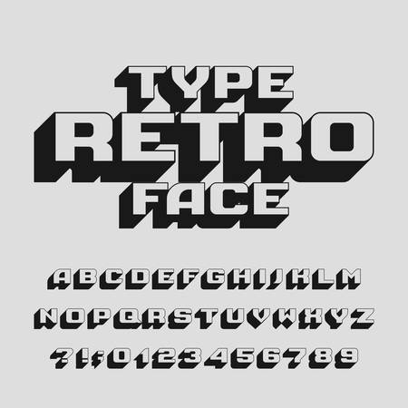 Abstract retro alphabet typeface. 3d effect letters, numbers and symbols. stock vector typography for design. Ilustrações vetoriais