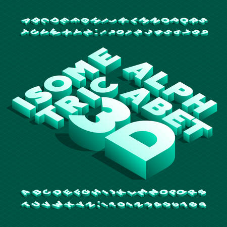 3d isometric alphabet font. 3d effect bold letters and numbers with shadow. stock vector typescript for your design. Ilustrações vetoriais