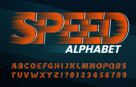 Speed alphabet font. high speed effect letters and numbers. stock vector typescript for your typography design.