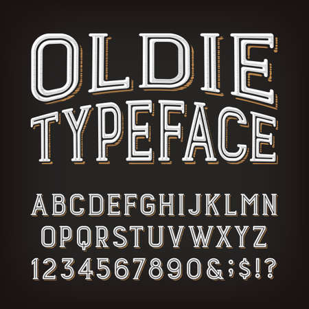 Oldie alphabet font. scratched vintage letters, numbers and symbols. vector typescript for your typography design.