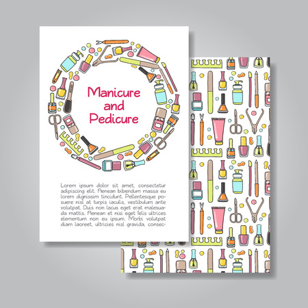 マニキュア ペディキュアのイラスト背景と招待カード デザインの 2 つの側面 ベクトル カード 手紙 バナー チラシのデザイン テンプレートです のイラスト素材 ベクタ Image