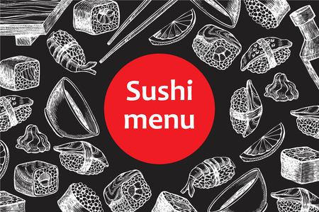 寿司セットです ビンテージのスケッチ図 のイラスト素材 ベクタ Image