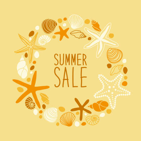 かわいいビンテージ背景手描き下ろし貝殻やヒトデのイラスト素材 ベクタ Image かわいいビンテージ背景手描き下ろし貝殻やヒトデのイラスト素材 ベクタ Image