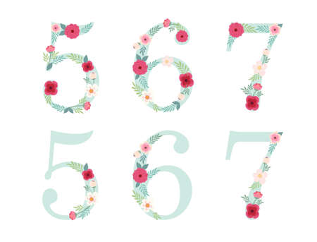 Cute Vintage Numbers With Hand Drawn Rustic Flowers Vector Cute Vintage Numbers With Hand Drawn Rustic Flowers Vector