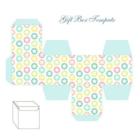 cute retro square gift box template with stars ornament to print