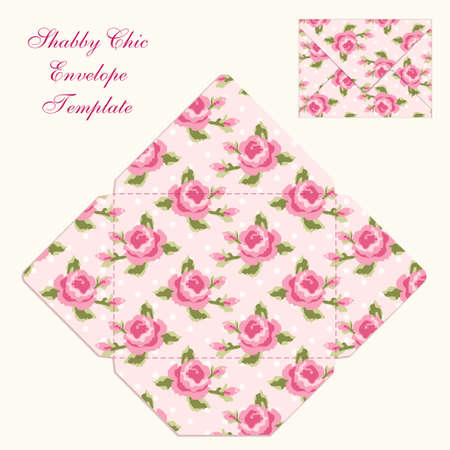 シャビーシックなスタイルの飾りでかわいいレトロな封筒テンプレートのイラスト素材 ベクタ Image 4453