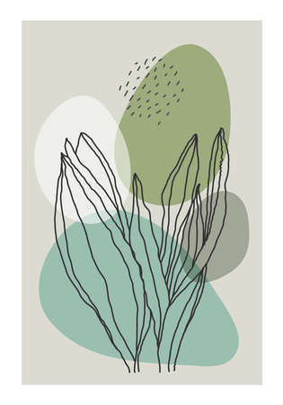 Minimalist Botanical Line Art Composition With Leaves Abstract Collage