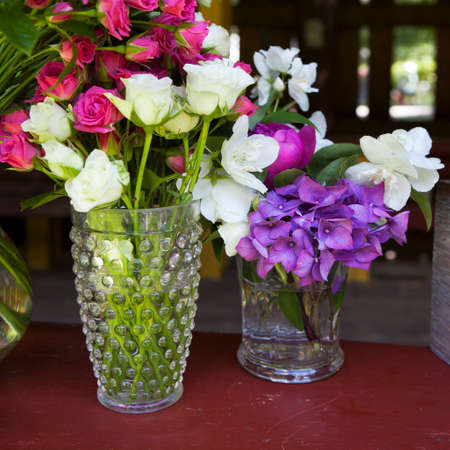 Fine Banquet Table Setting With Bouquet. Selective focus Фото со стока