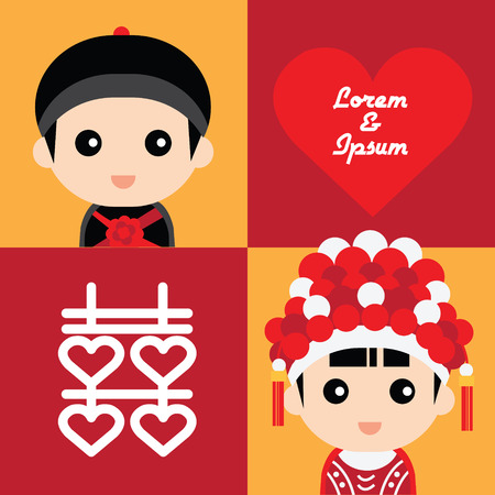 中国の伝統的な結婚式の衣装でかわいいカップルのイラストのイラスト素材 ベクタ Image 中国の伝統的な結婚式の衣装でかわいいカップルのイラストのイラスト素材 ベクタ Image