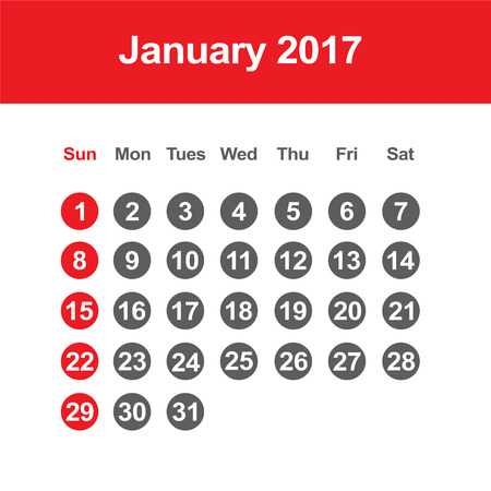 Template of calendar for january 2017