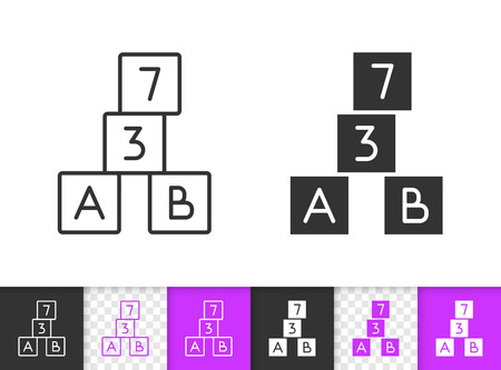 Alphabet cube black linear and glyph icons. thin line sign of number block. building letter outline pictogram isolated on white, transparent background. vector icon of kids game simple symbol closeup
