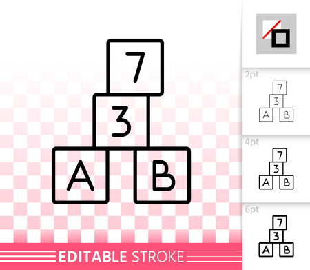 Alphabet cube thin line icon. outline sign of number block. building letter linear pictogram with different stroke width. simple vector transparent symbol. baby toy editable stroke icon without fill