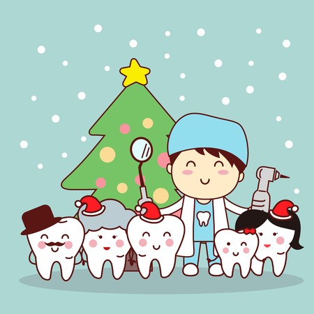 christmas and snow with cute cartoon tooth and dentist royalty free christmas dentist