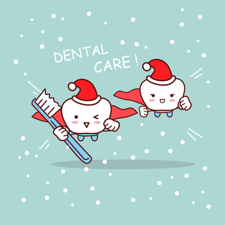 happy christmas cartoon super tooth and dentist take toothbrush christmas dentist