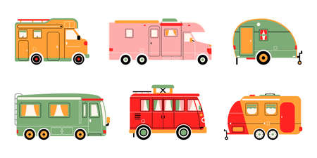 Retro, vintage, travel, delivery van isolated on white background. vector illustration.