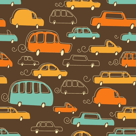 Seamless pattern with doodle automobiles
