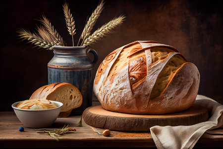 Newly baked wheat bread. generative ai