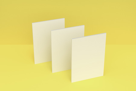 Download Three Blank White Closed Brochure Mock Up On Yellow Background Stock Photo Picture And Royalty Free Image Image 79262779 PSD Mockup Templates