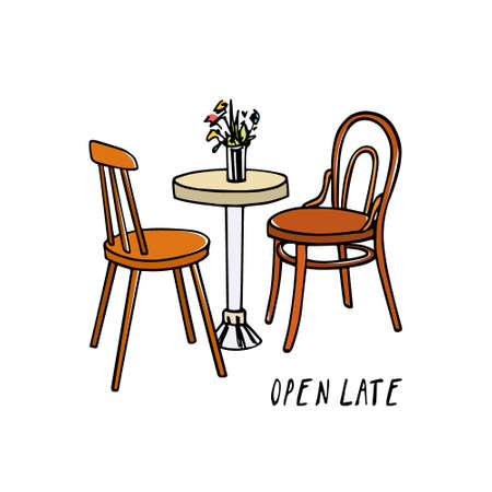 4 つの手描きコーヒー テーブルのベクトル イラストやヴィンテージの椅子 レトロなカフェの素敵なシーンは 図面 グラフィック スタイルをインクします 美しいデザイン要素です のイラスト素材 ベクタ Image 4332