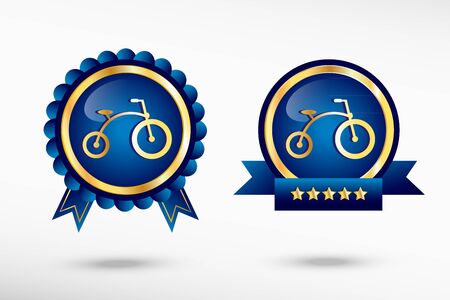 良質でお洒落な自転車は バッジを保証します 青のカラフルなプロモーション ラベルのイラスト素材 ベクタ Image