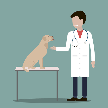 犬と男性獣医の医者 獣医の概念のカラフルなアイコンです ベクトル イラスト フラット デザイン のイラスト素材 ベクタ Image