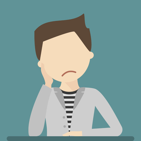 青の背景に不安の人の肖像 漫画イラスト 不安 は 彼の顔と悲鳴で手を保持します 頭痛の痛み 心配して敗者 疲れている 怒っている人 失望して 落ち込んで ショックを受けた ベクトルのイラスト素材 ベクタ Image