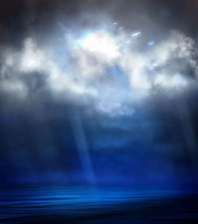 The storm at sea - background with clouds, rain and thunderstorms over the sea.3d rendering, 3d illustration.