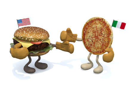 アメリカのハンバーガー Vs イタリアのピザ 3 D イラストレーション の写真素材 画像素材 Image アメリカのハンバーガー Vs イタリアのピザ 3 D イラストレーション の写真素材 画像素材 Image