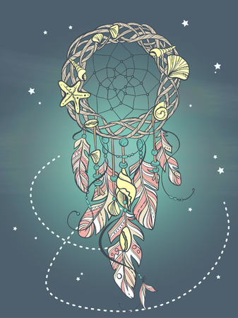 海スタイルのベクトル ドリーム キャッチャー魔除け 羽とシェルとネイティブ アメリカン インドのお守り のイラスト素材 ベクタ Image 海スタイルのベクトル ドリーム キャッチャー魔除け 羽とシェルとネイティブ アメリカン インドのお守り のイラスト素材 ベクタ Image