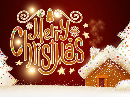 merry christmas cute background with gingerbread house christmas candy lettering fir tree branches - Merry Christmas Cute merry christmas cute background with gingerbread house christmas candy lettering fir tree branches - Merry Christmas Cute
