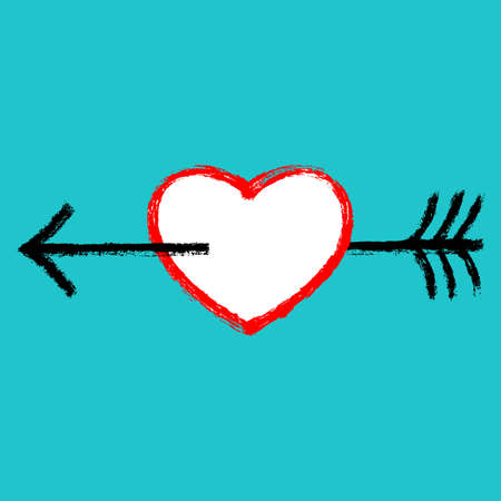 あなたのすべてのデザインでそれを使用してください 黒い矢に突き刺した赤いハート 手作りの水彩技でテクスチャで作られた人気のシンボル ベクトルイラスト グラフィック要素 のイラスト素材 ベクタ Image