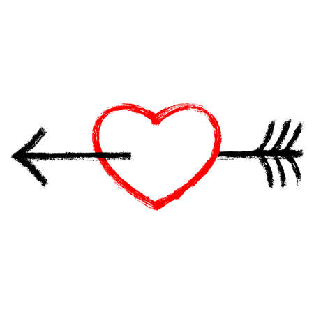 あなたのすべてのデザインでそれを使用してください 黒いハートに矢が刺さった手作りの水彩技でテクスチャで作られた人気のシンボル ベクトルイラスト グラフィック要素 のイラスト素材 ベクタ Image