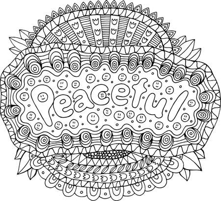 マンダラと幸せな言葉を持つ大人のための着色ページ 落書きレタリングイラストで のイラスト素材 ベクタ Image マンダラと幸せな言葉を持つ大人のための着色ページ 落書きレタリングイラストで のイラスト素材 ベクタ Image