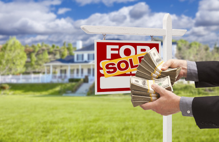 Man Handing Over Thousands Of Dollars In Front House And Sold For Sale Real Estate Man Handing Over Thousands Of Dollars In Front House And Sold For Sale Real Estate